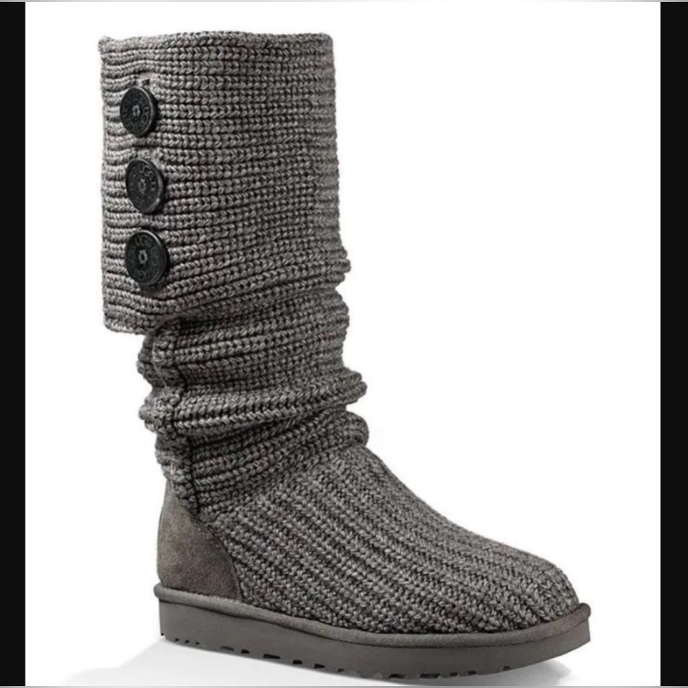 UGG Australia Cardy Classic 2 Button Knit Tall Sweater Boots 5819 Gray Women's 9